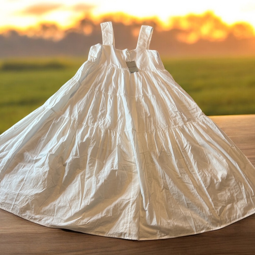 EE:Some Tiered Maxi Dress Off White‎ L NWT Flowy Smocked Bodice